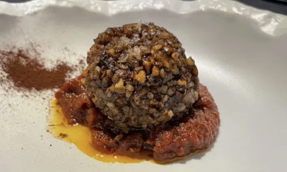 All’Oro Restaurant signature dishes "Rocher" of Oxtail VaccinaraTiramisù All'OroCarbonara "in suspension"